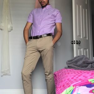 Purple Ralph Lauren Slim Fit Short-Sleeve Oxford